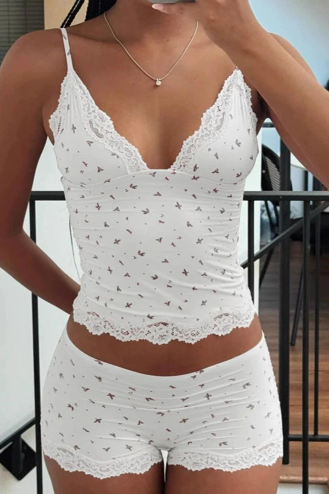 Chic Casual Floral Lace Sexy Cami Two Piece Set - Image 4
