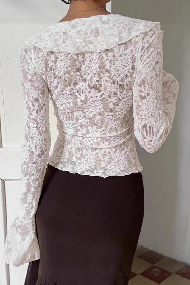 Chic Design White Lace Flare Sleeve Blouse - Image 3