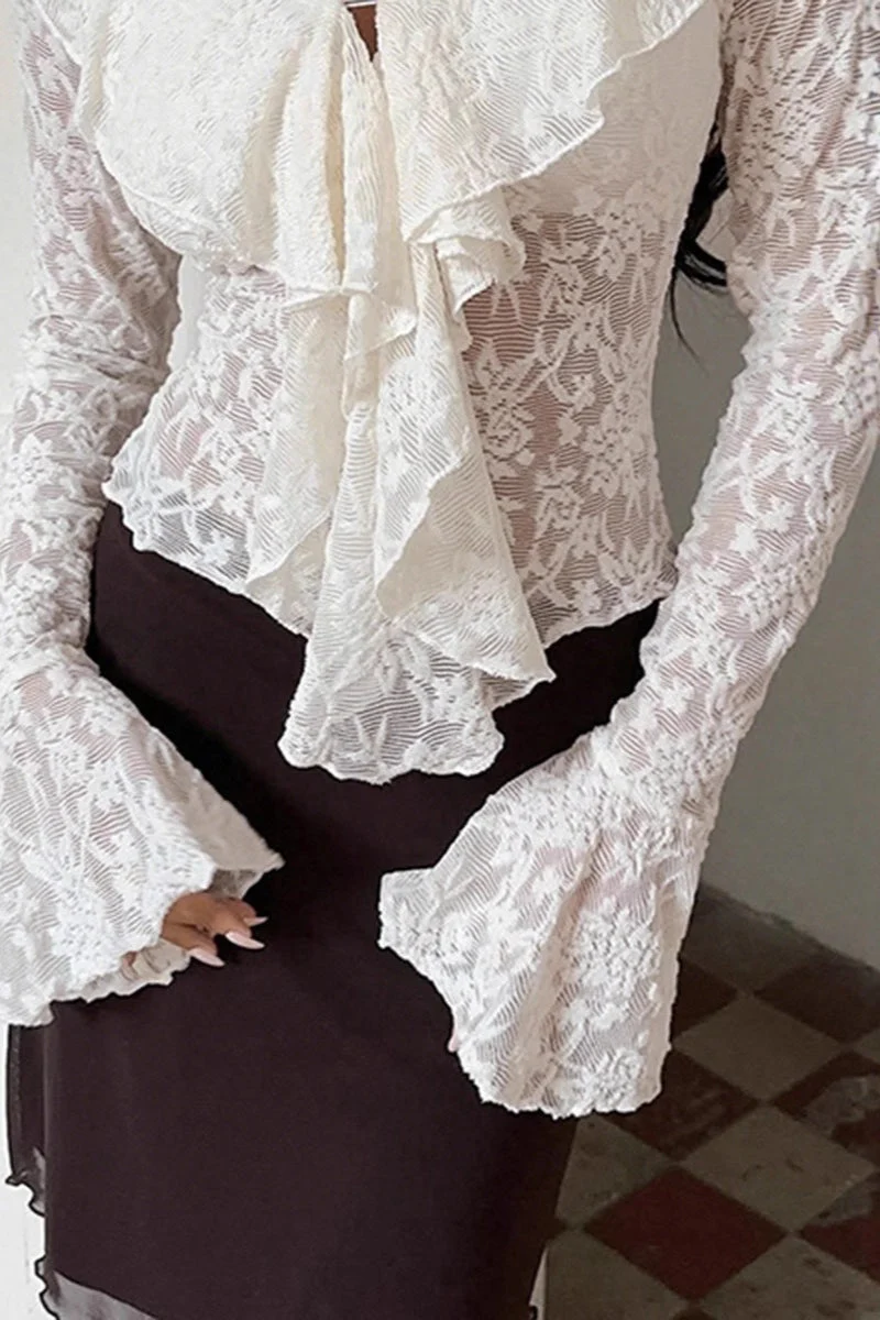 Chic Design White Lace Flare Sleeve Blouse - Image 4