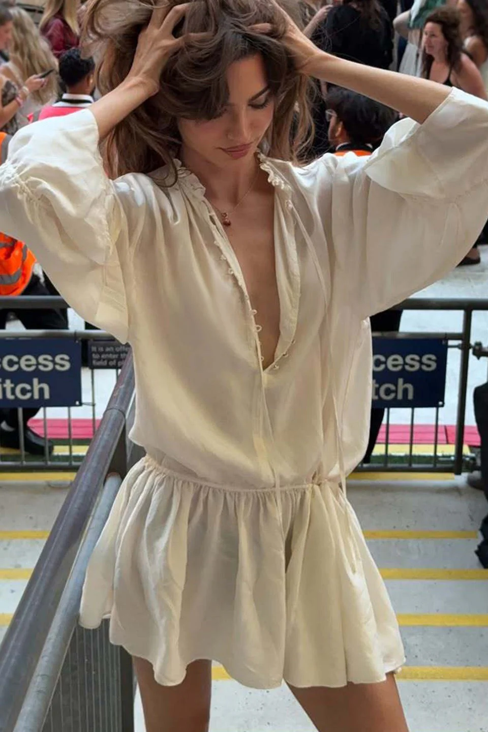 Chic Elegant Deep V Tie Ruffle Sleeve Mini Dress - Image 2