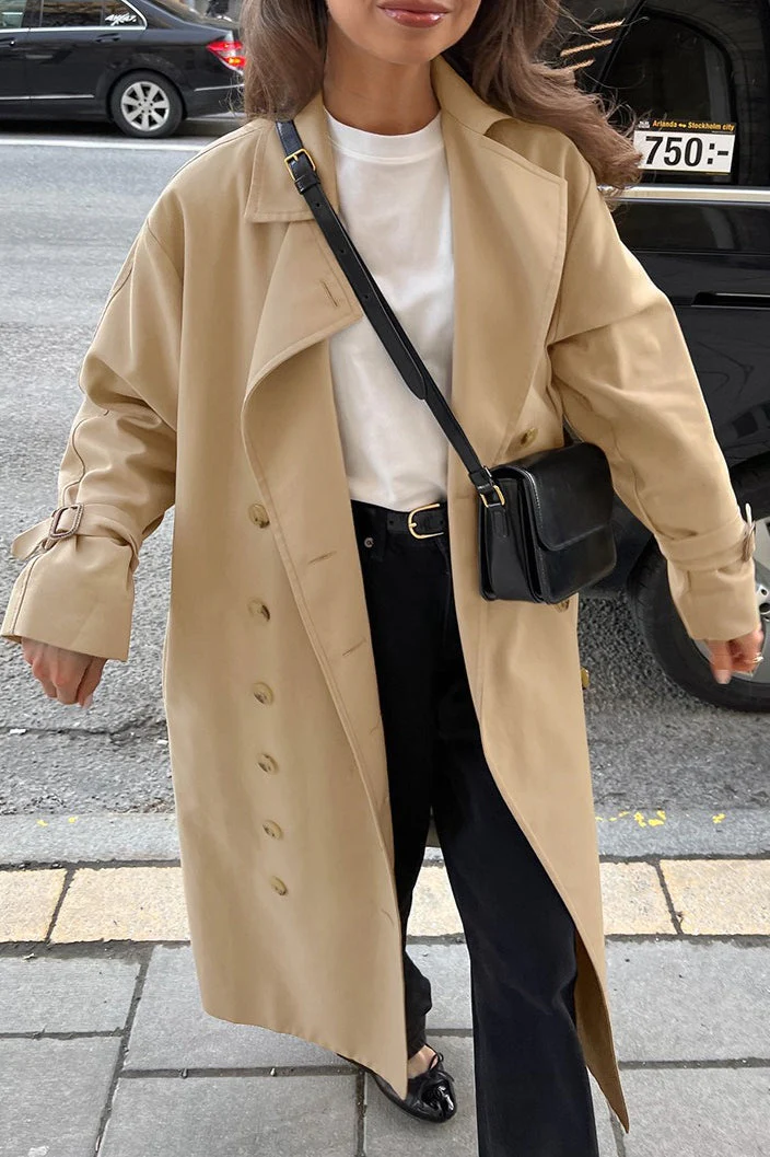 Chic Khaki Longline Double Breasted  Overcoat - Image 3