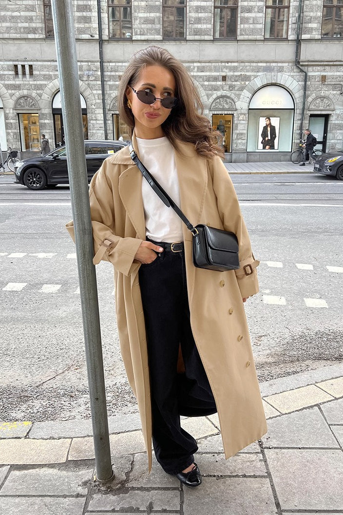 Chic Khaki Longline Double Breasted  Overcoat - Image 5