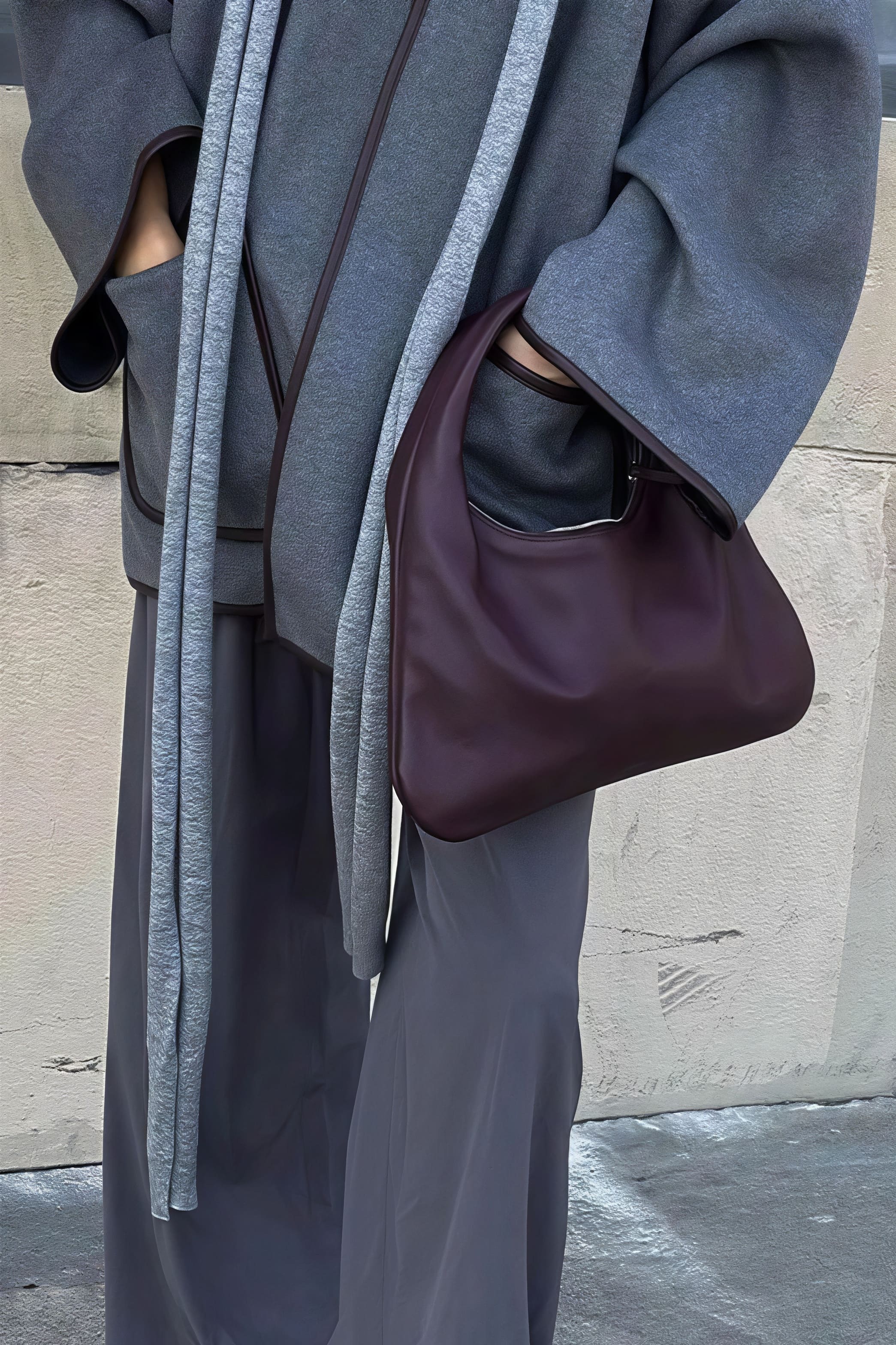 Chic Leather Pieced Two-tone Belted Coat - Image 4