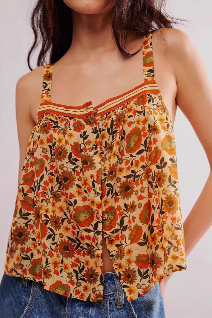 Chic Loose Floral Print Slit Cami Top - Image 2