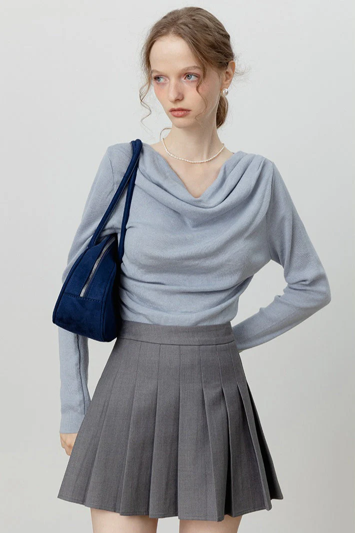 Chic Off Shoulder Tie Waist Cowl Neck Long Sleeve Tee - Image 4