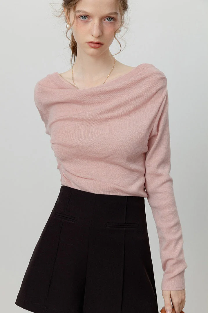 Chic Off Shoulder Tie Waist Cowl Neck Long Sleeve Tee - Image 7