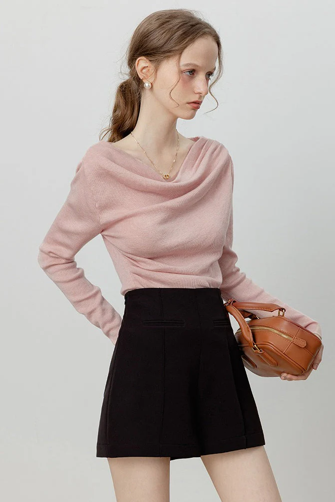 Chic Off Shoulder Tie Waist Cowl Neck Long Sleeve Tee - Image 8