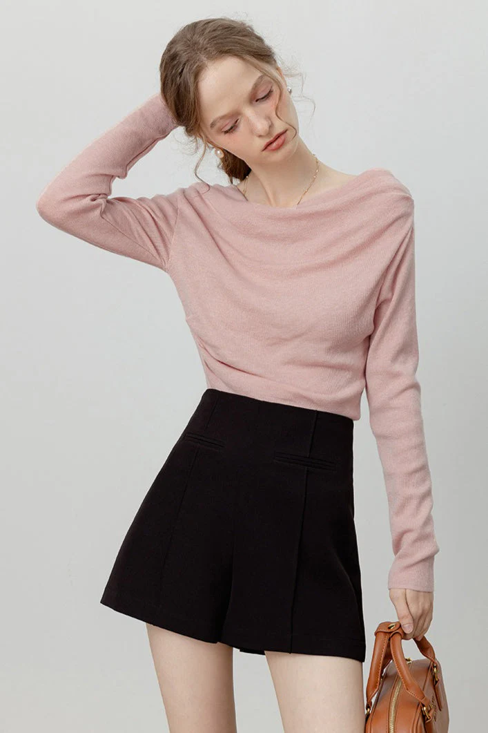 Chic Off Shoulder Tie Waist Cowl Neck Long Sleeve Tee - Image 9