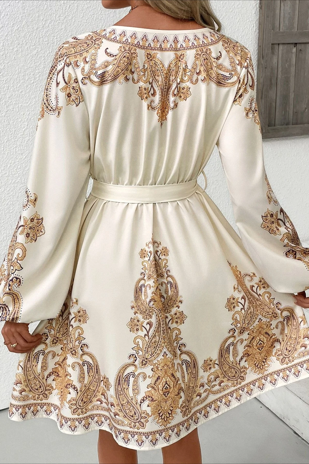 Chic Paisley Print V Neck Ethnic Mini Dress - Image 4