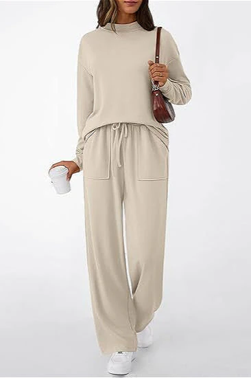 Chic Pocketed Drawstring Solid Casual Two Piece Set