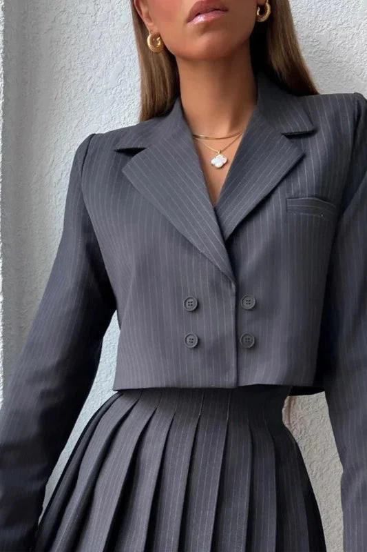 Chic Preppy Blazer Mini Skirt Two Piece Set - Image 2