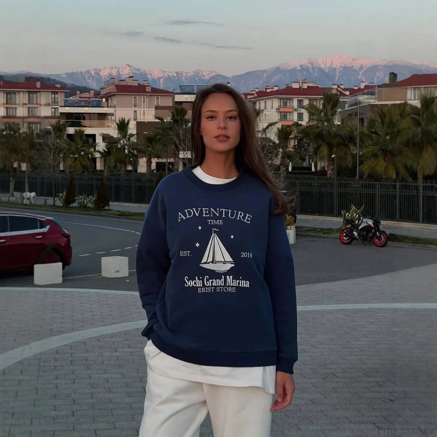 Chic Printed Crew Neck Oversized Long Sleeve Sweatshirt - Image 5