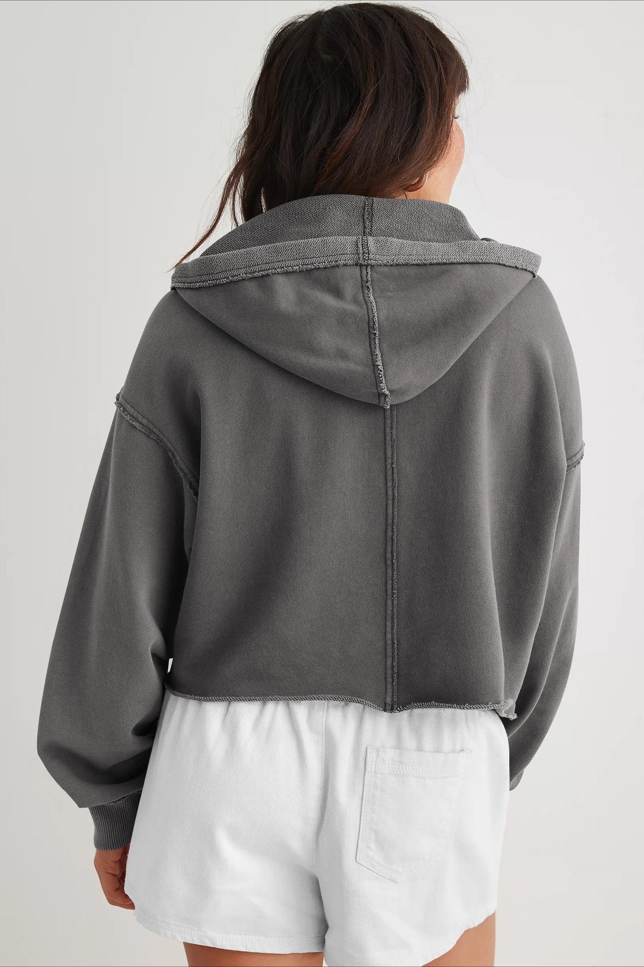 Chic Relaxed Solid V-Neck Hoodie - Image 12