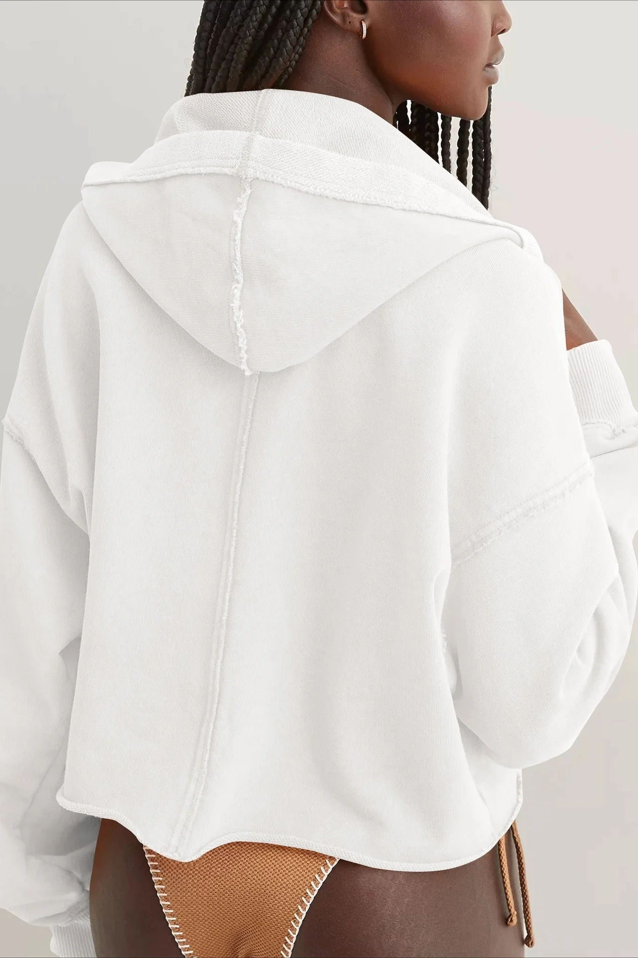 Chic Relaxed Solid V-Neck Hoodie - Image 15