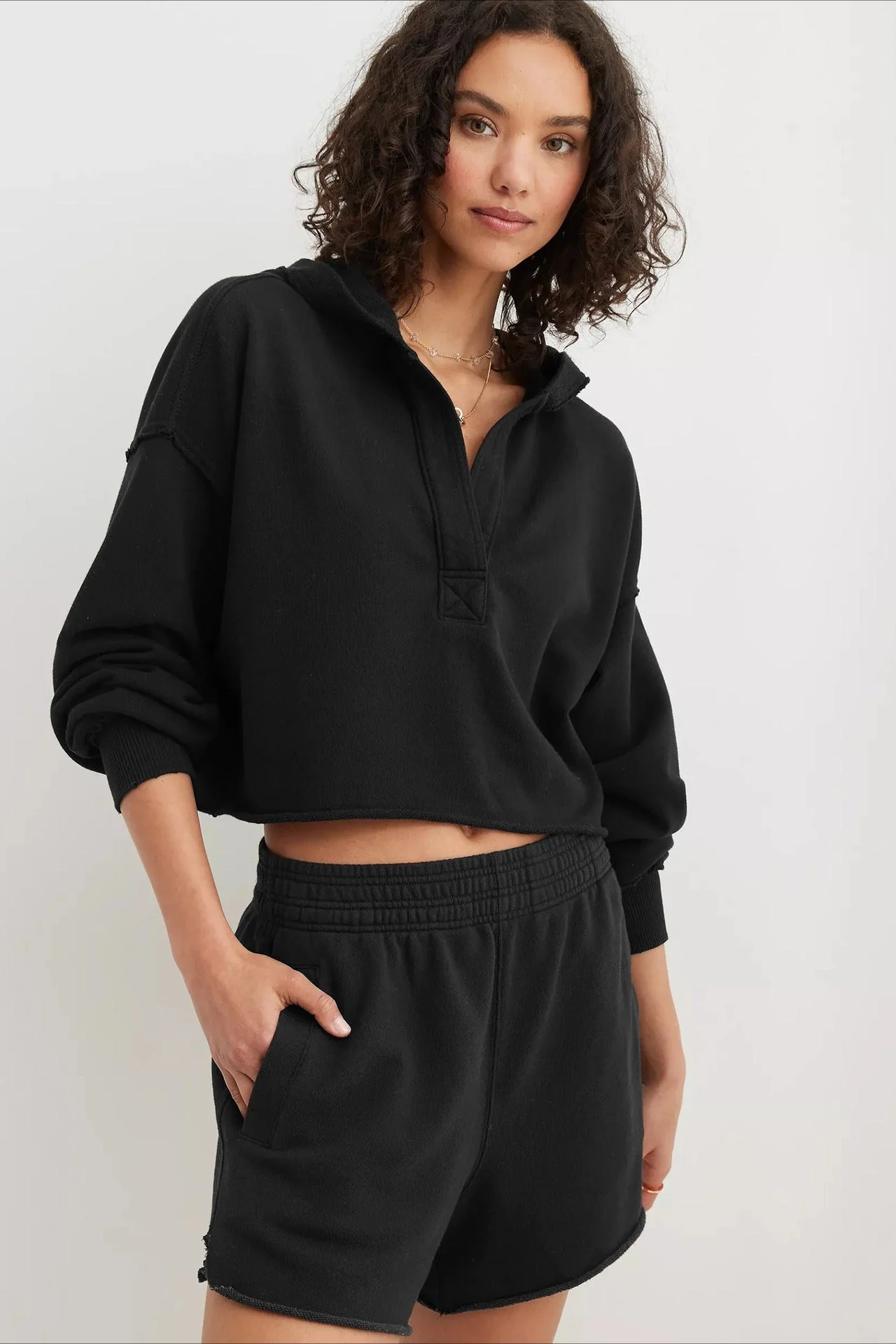 Chic Relaxed Solid V-Neck Hoodie - Image 17