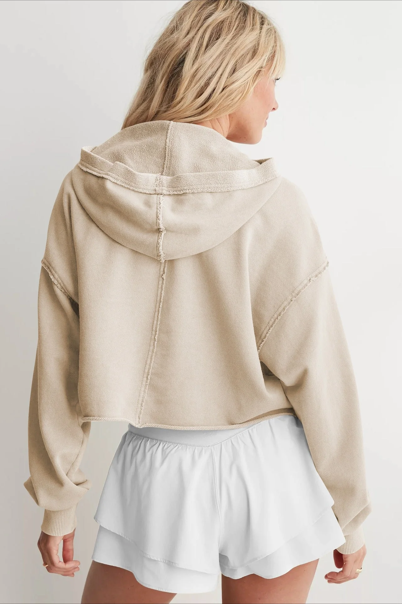 Chic Relaxed Solid V-Neck Hoodie - Image 2