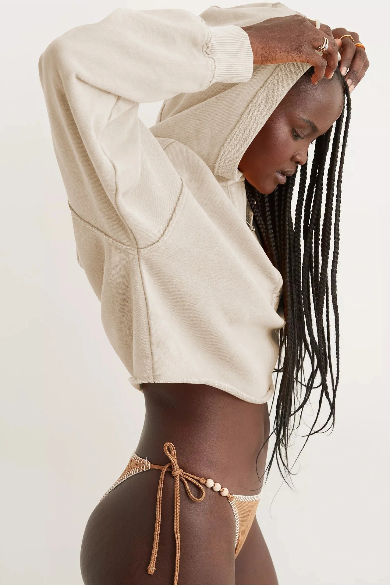 Chic Relaxed Solid V-Neck Hoodie - Image 4