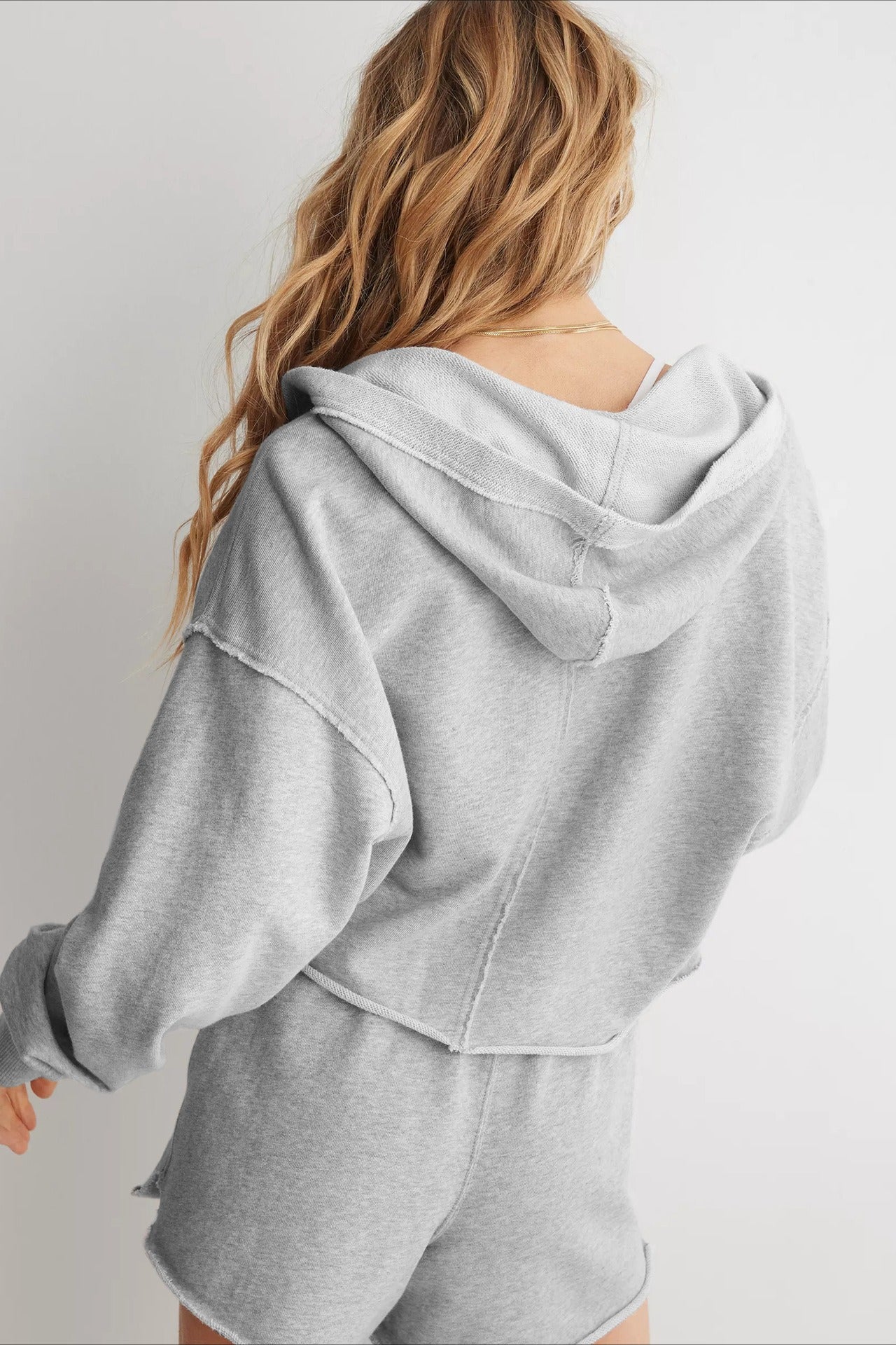 Chic Relaxed Solid V-Neck Hoodie - Image 6