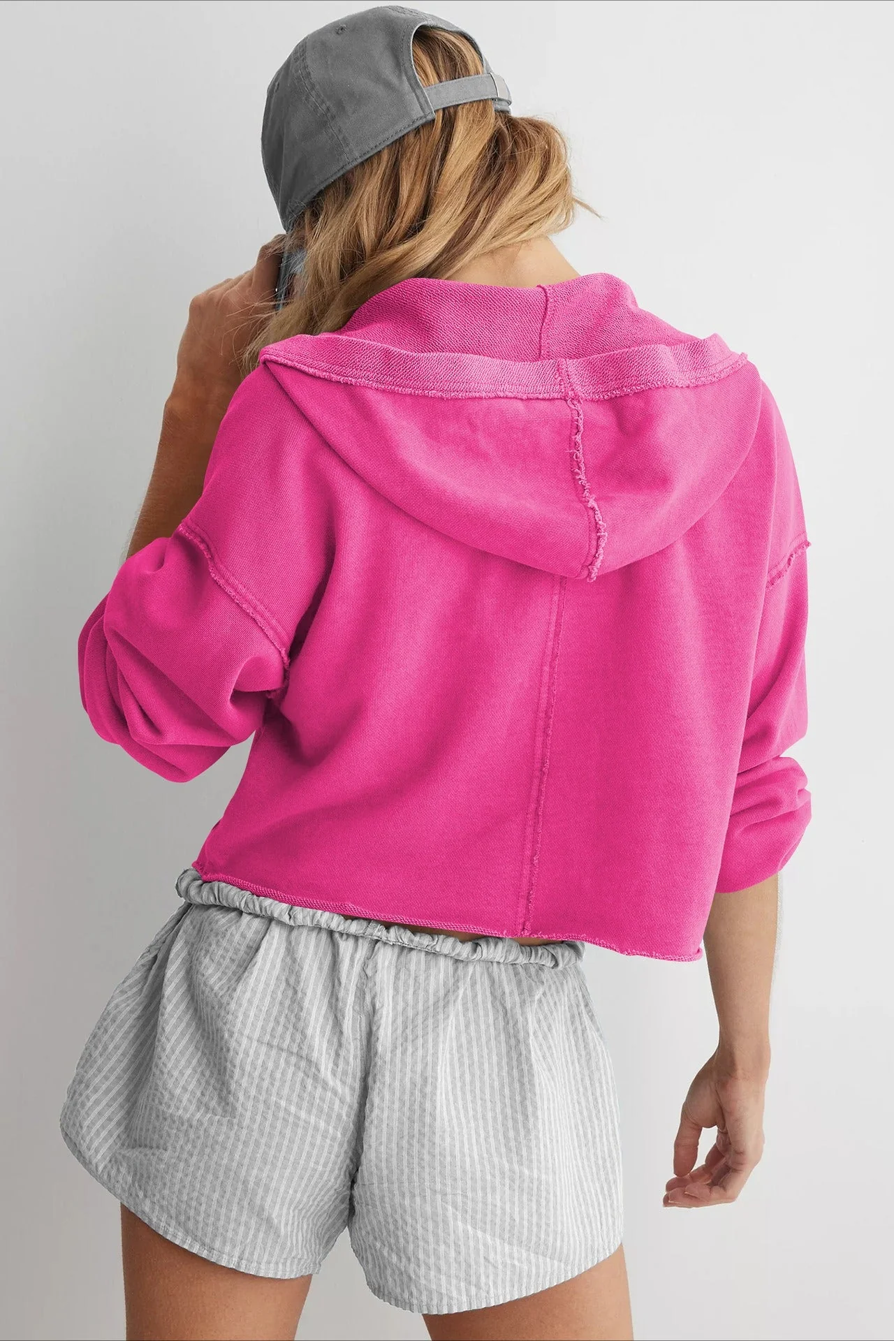 Chic Relaxed Solid V-Neck Hoodie - Image 9