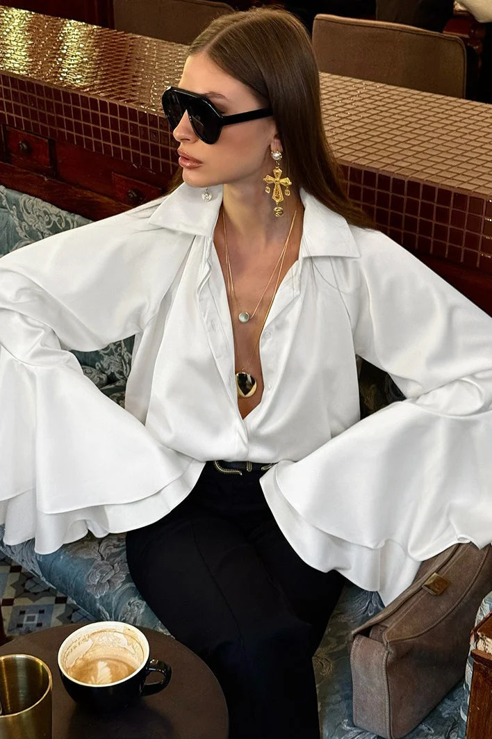 Chic Satin Long Sleeve Elegant Blouse - Image 3