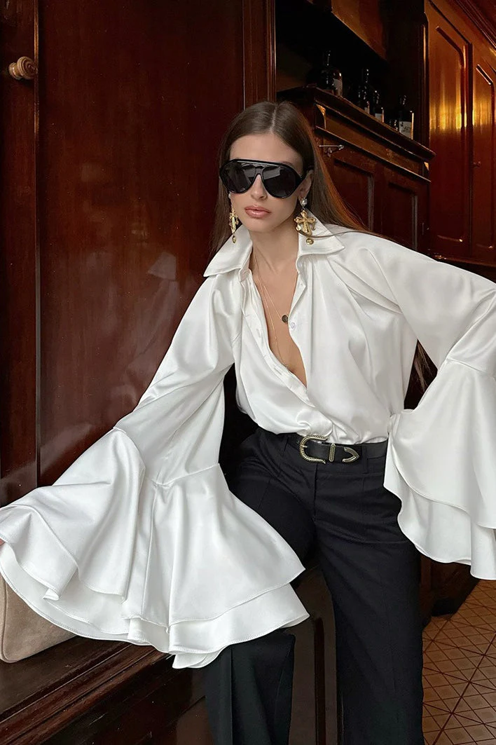 Chic Satin Long Sleeve Elegant Blouse - Image 5