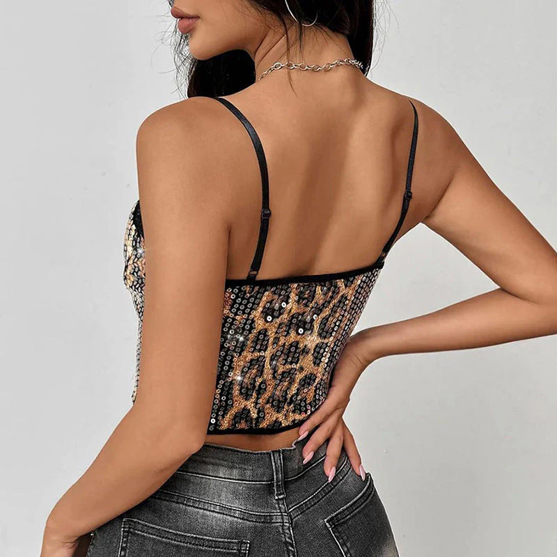 Chic Sexy Lace Sequin Leopard Cami Top - Image 4