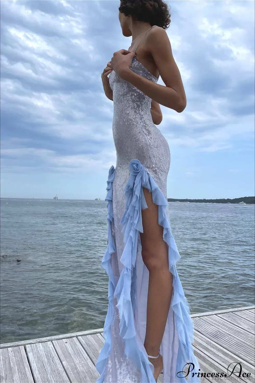 Chic Sheer Sequin Ruffled Slip Maxi Dress - Image 2