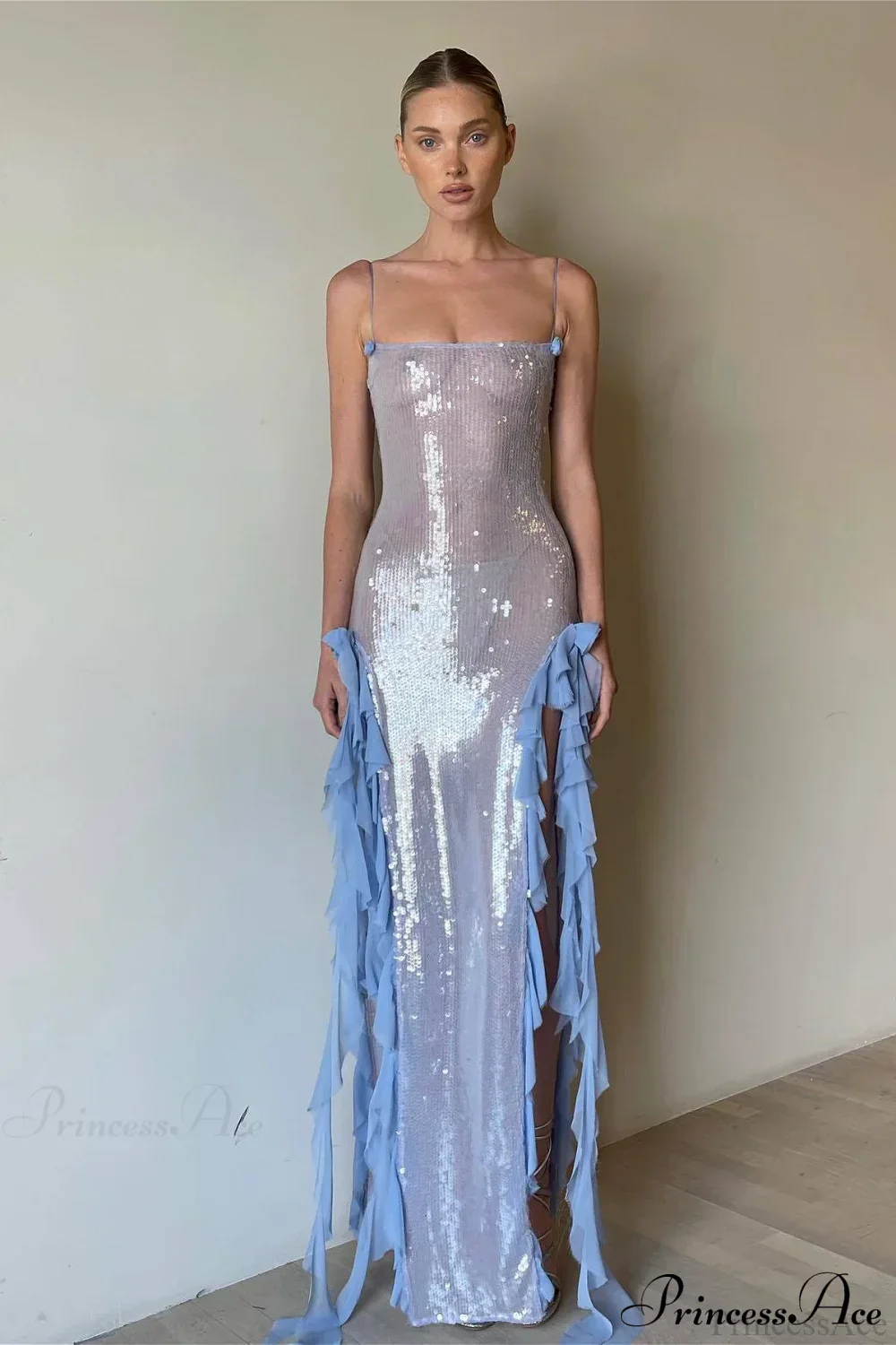 Chic Sheer Sequin Ruffled Slip Maxi Dress - Image 4