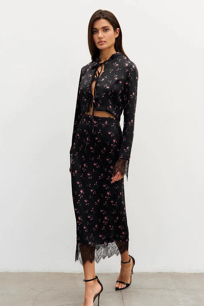 Chic Slim Floral Print Long Sleeve Skirt Set - Image 2