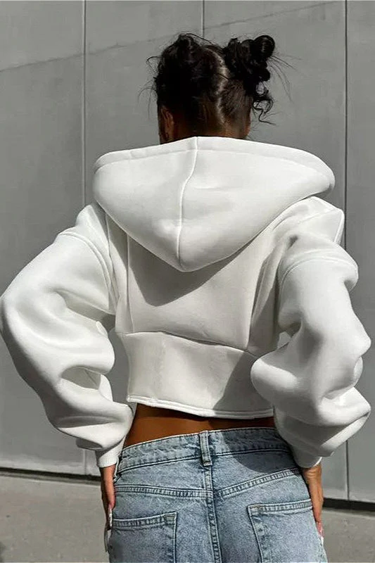 Chic Solid Cinched Uneven Short Hoodie - Image 7