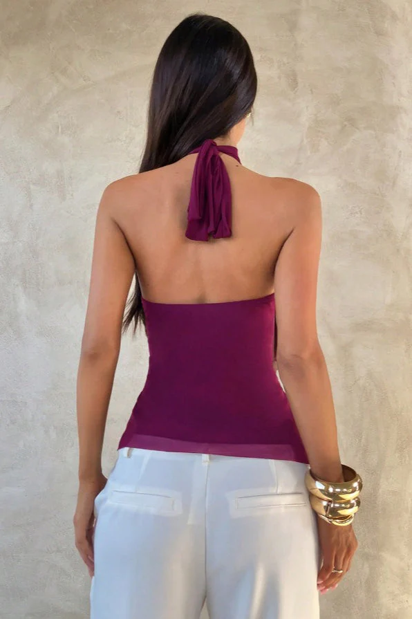 Chic Solid Ruffle Slim Halter Top - Image 4