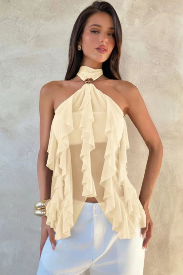 Chic Solid Ruffle Slim Halter Top - Image 5