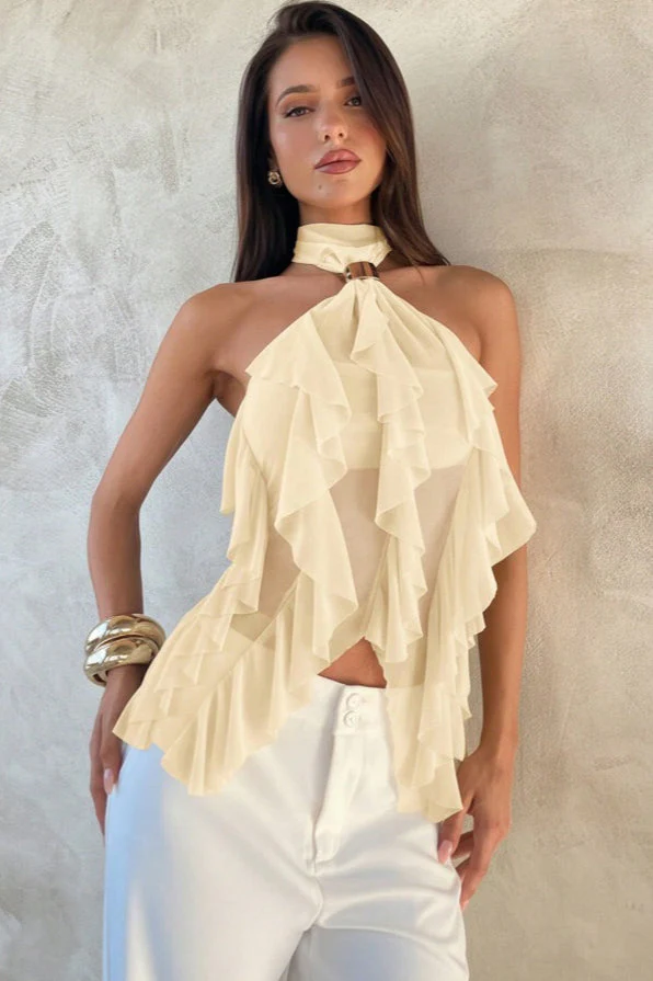 Chic Solid Ruffle Slim Halter Top - Image 6