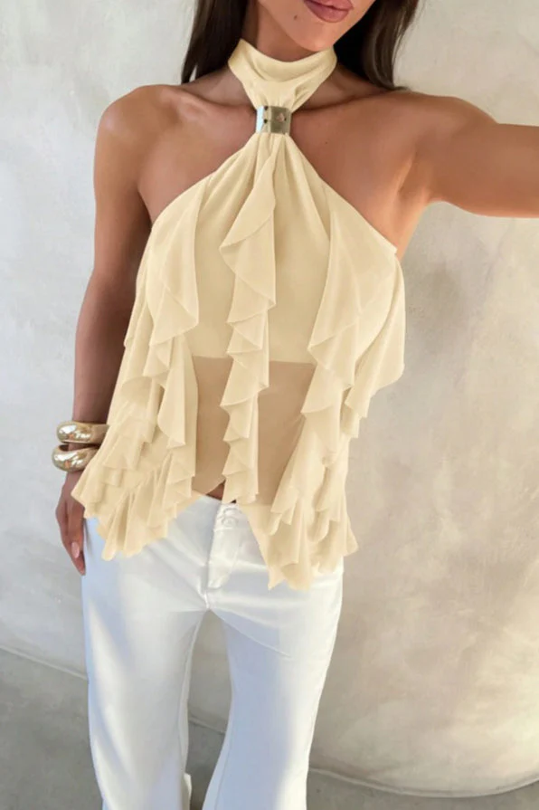 Chic Solid Ruffle Slim Halter Top - Image 8