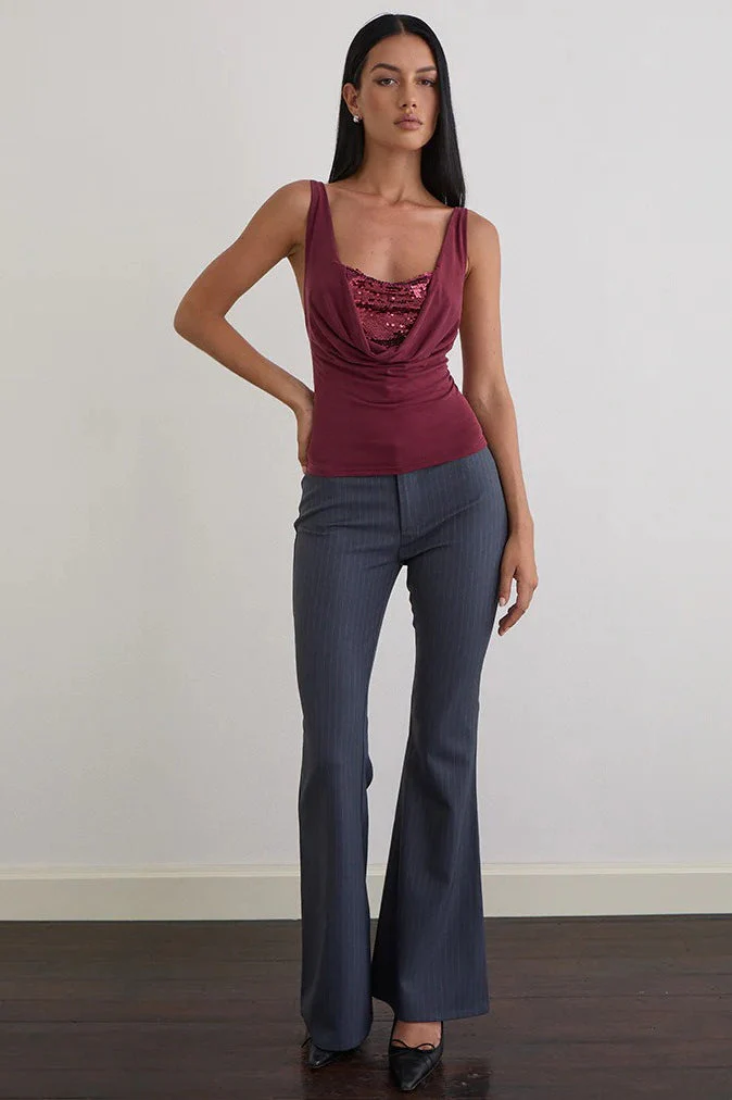 Chic Solid Slim U Neck Sequin Cami Top - Image 5