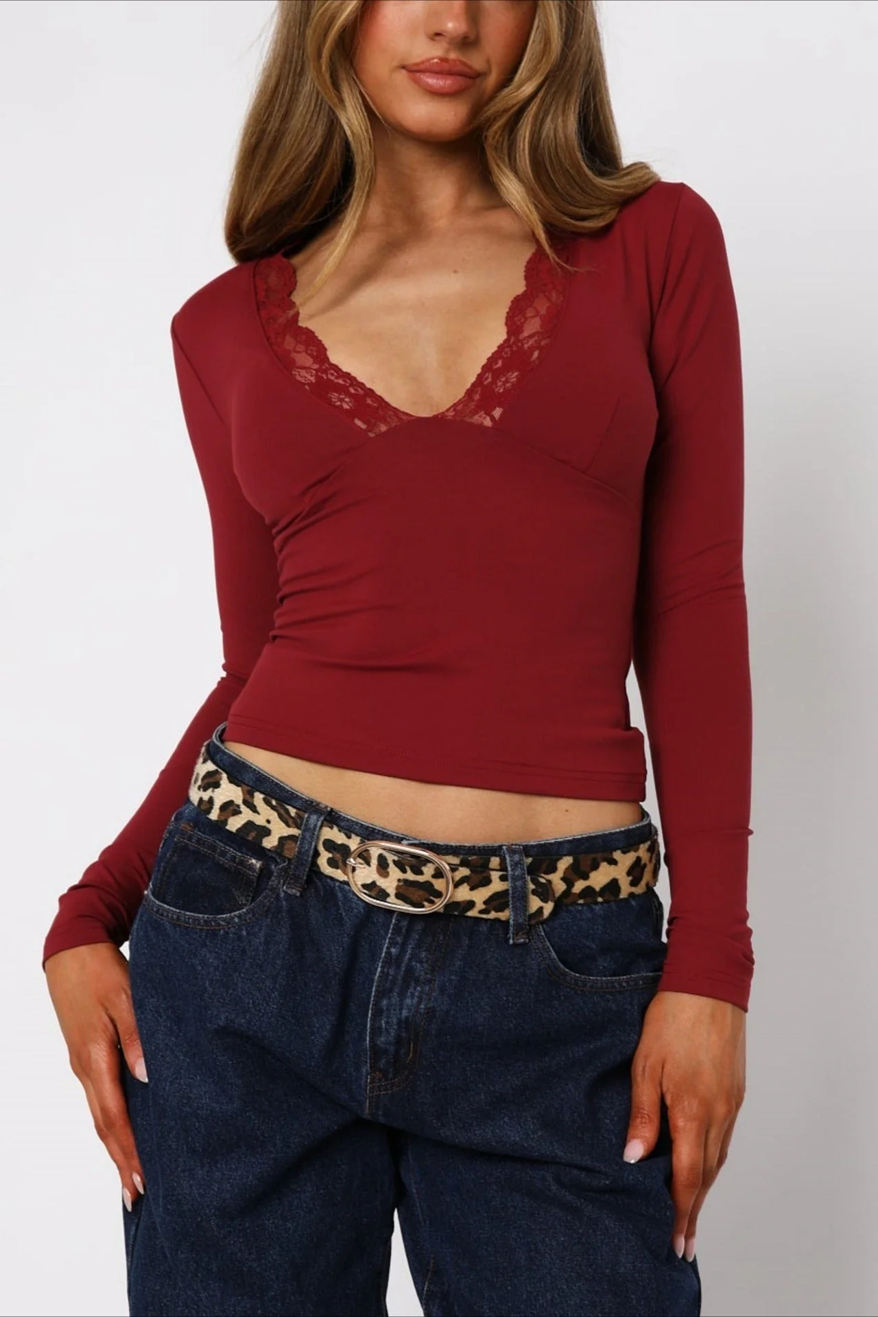 Chic Solid V Neck Lace Slim Blouse - Image 12