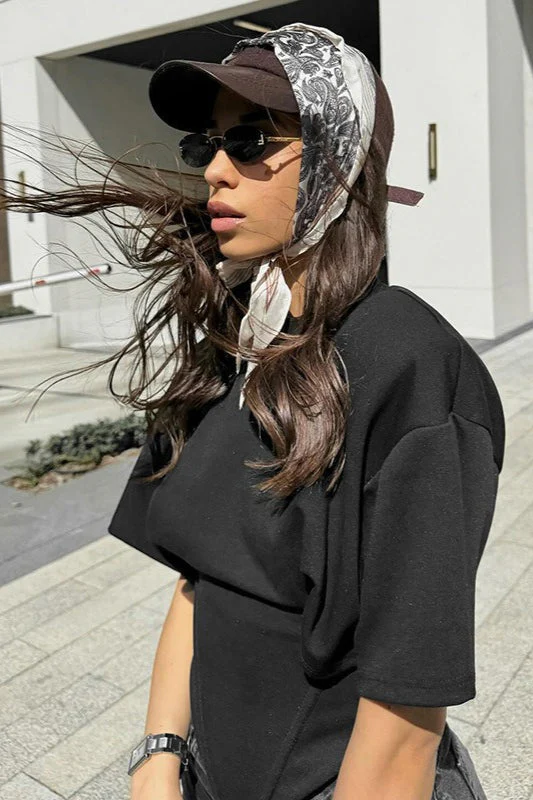 Chic Solid Wide Shoulder Tie Waist Elbow Sleeve T-shirt - Image 12