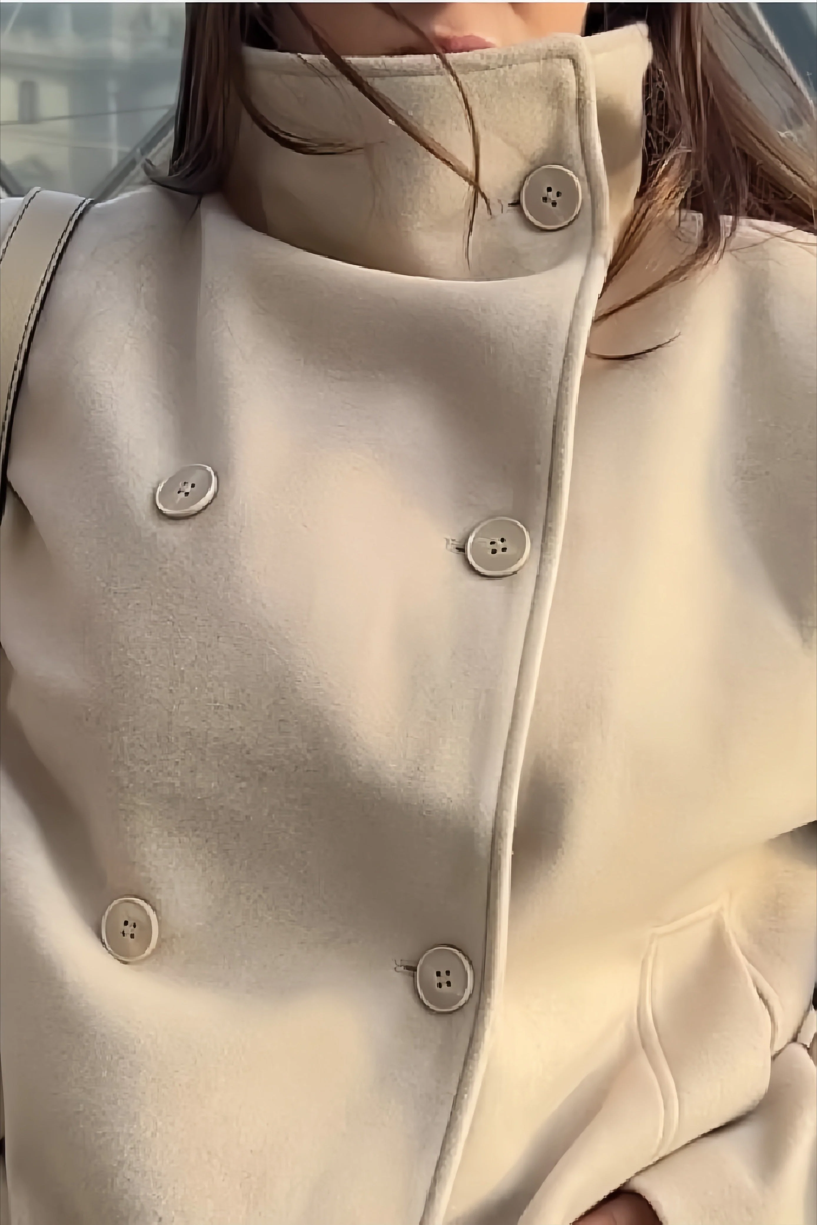 Chic Solid Wool Button High Collar Coat - Image 10