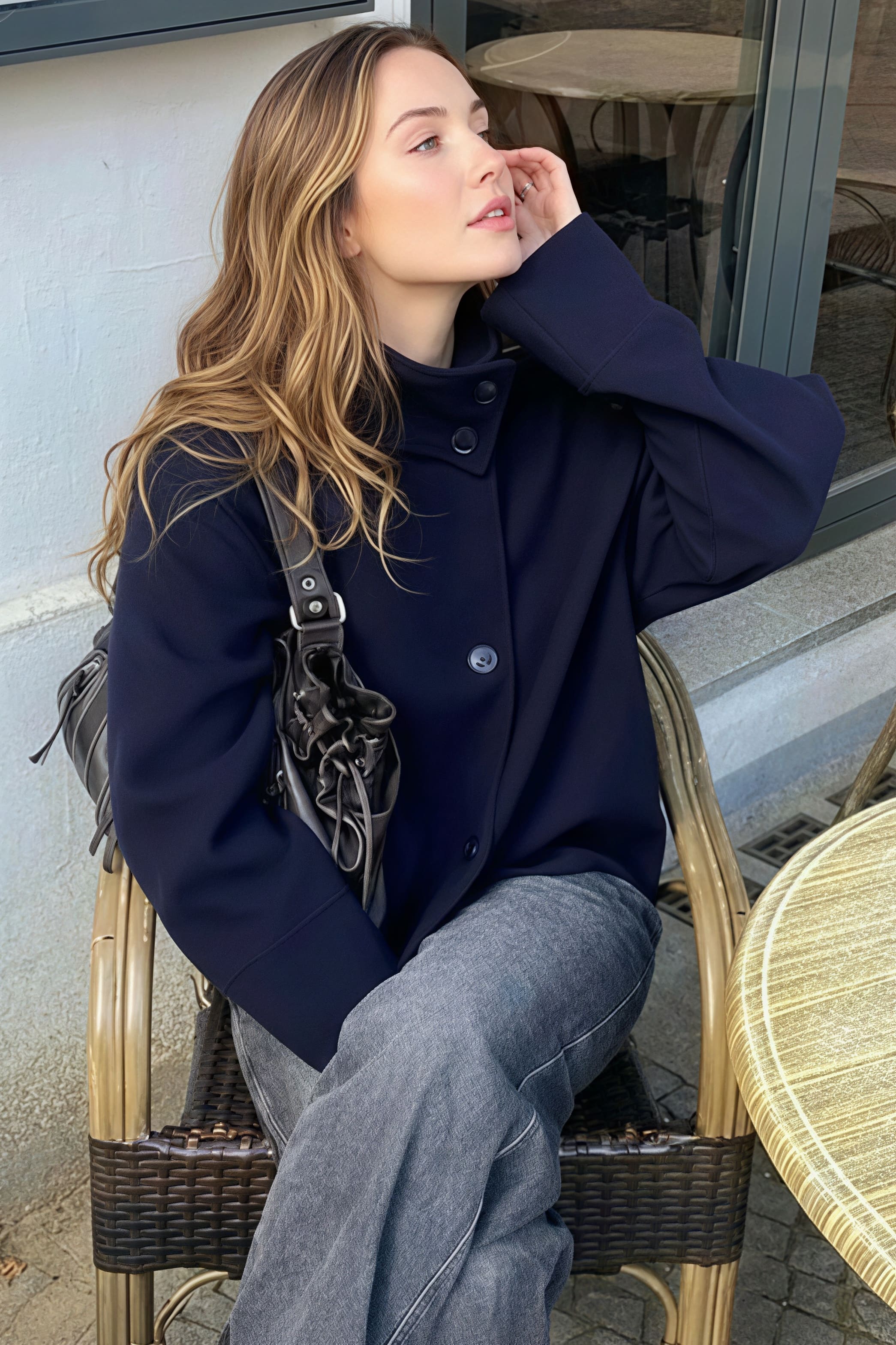 Chic Solid Wool Button High Collar Coat - Image 6