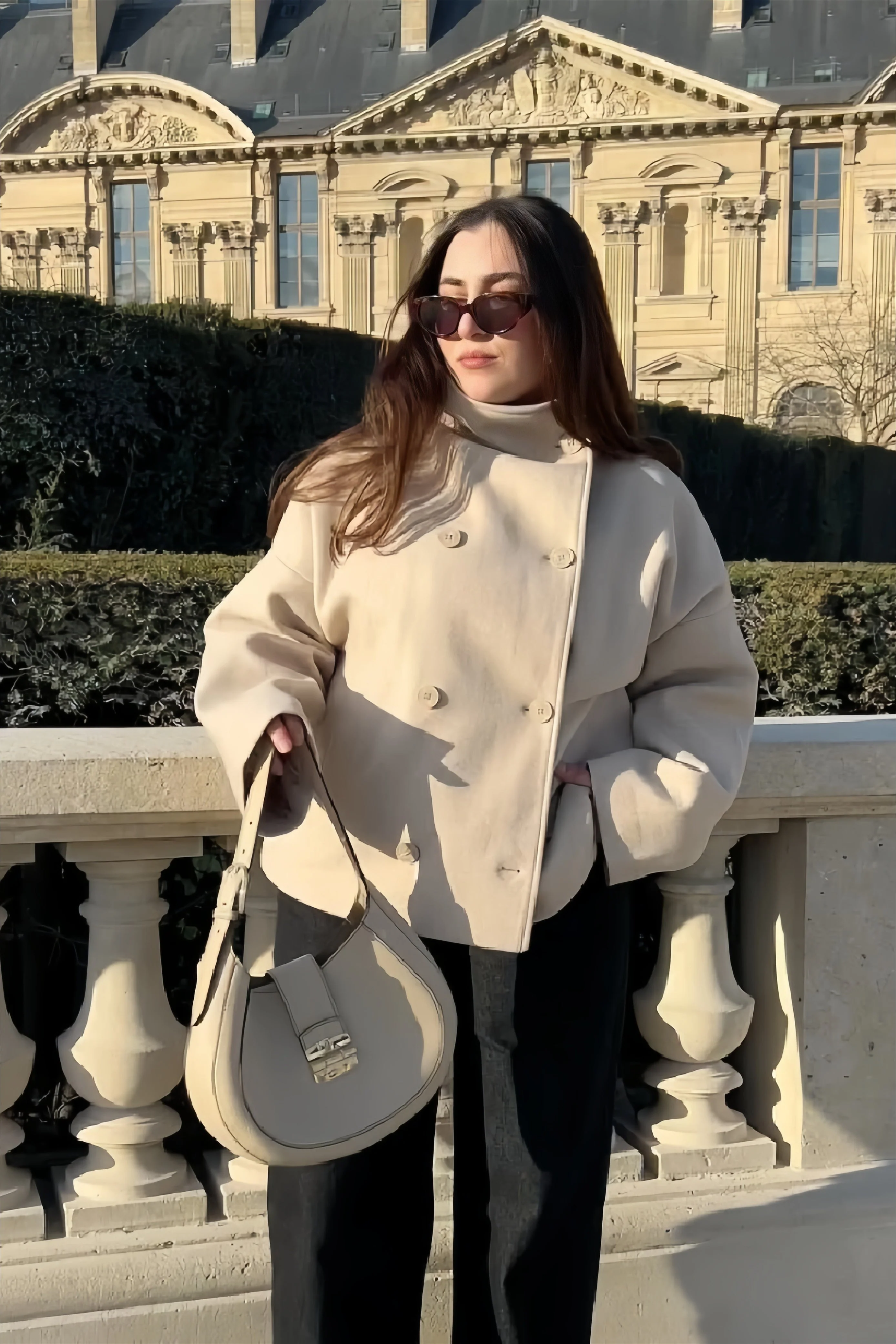 Chic Solid Wool Button High Collar Coat - Image 8