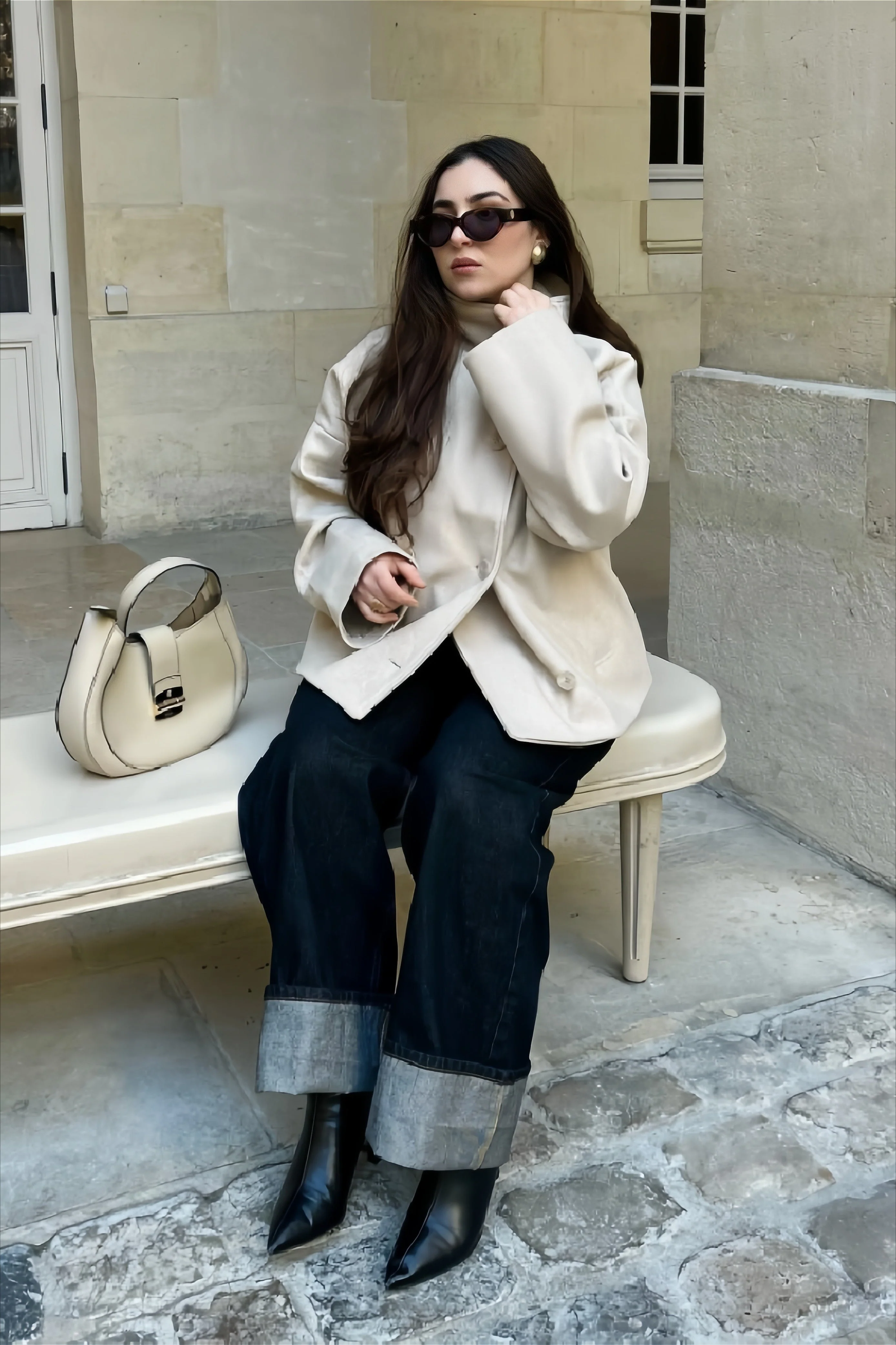 Chic Solid Wool Button High Collar Coat - Image 9
