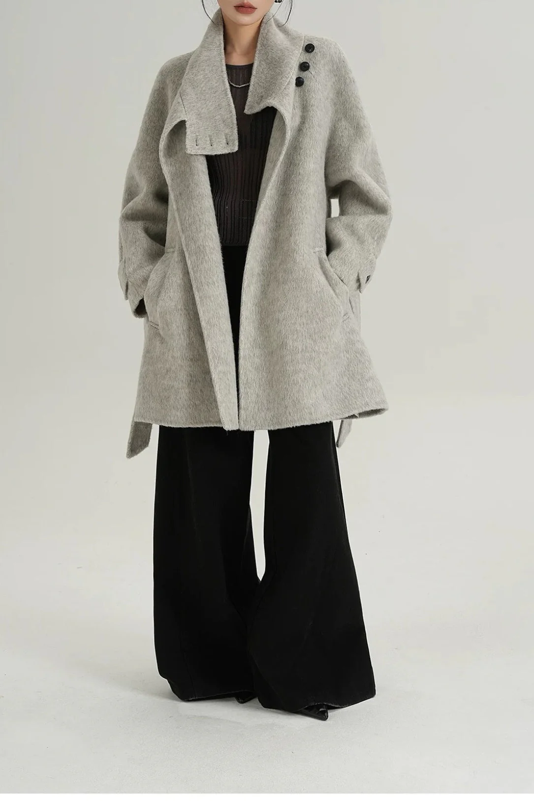 Chic Solid Wool Warm Loose Mock-neck Coat - Image 10