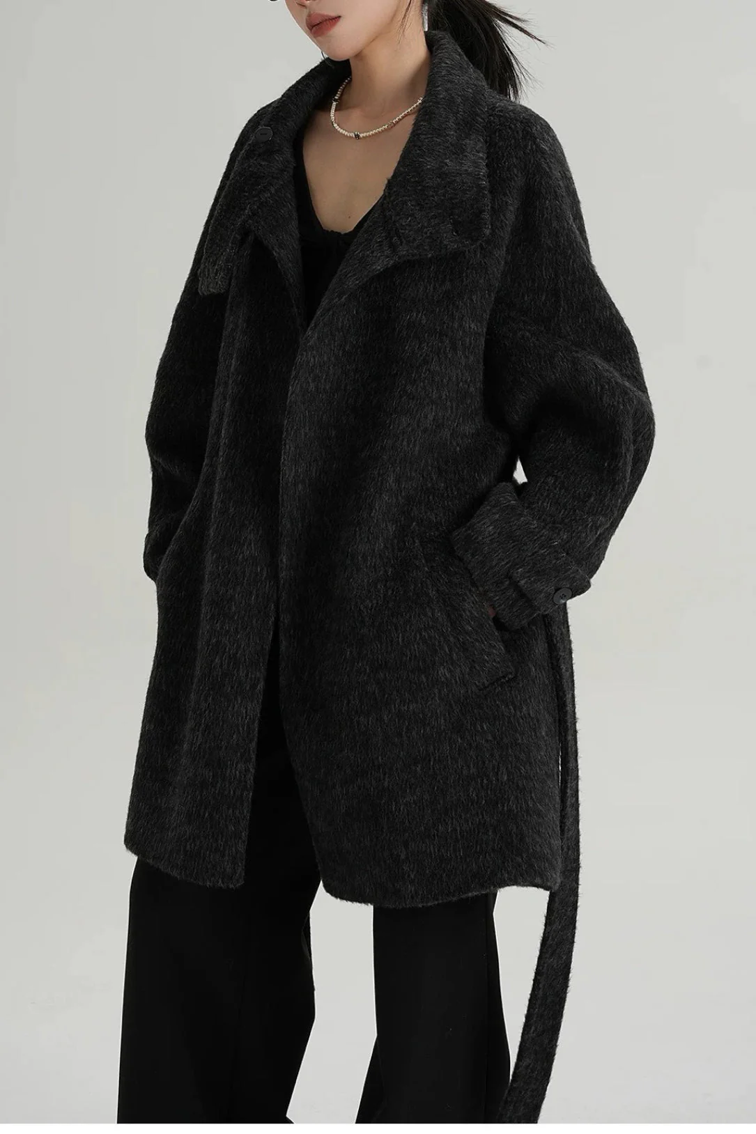 Chic Solid Wool Warm Loose Mock-neck Coat - Image 12