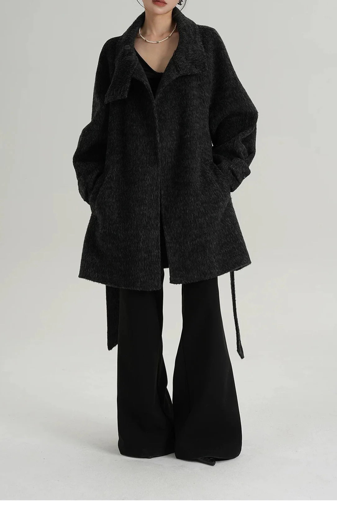 Chic Solid Wool Warm Loose Mock-neck Coat - Image 13