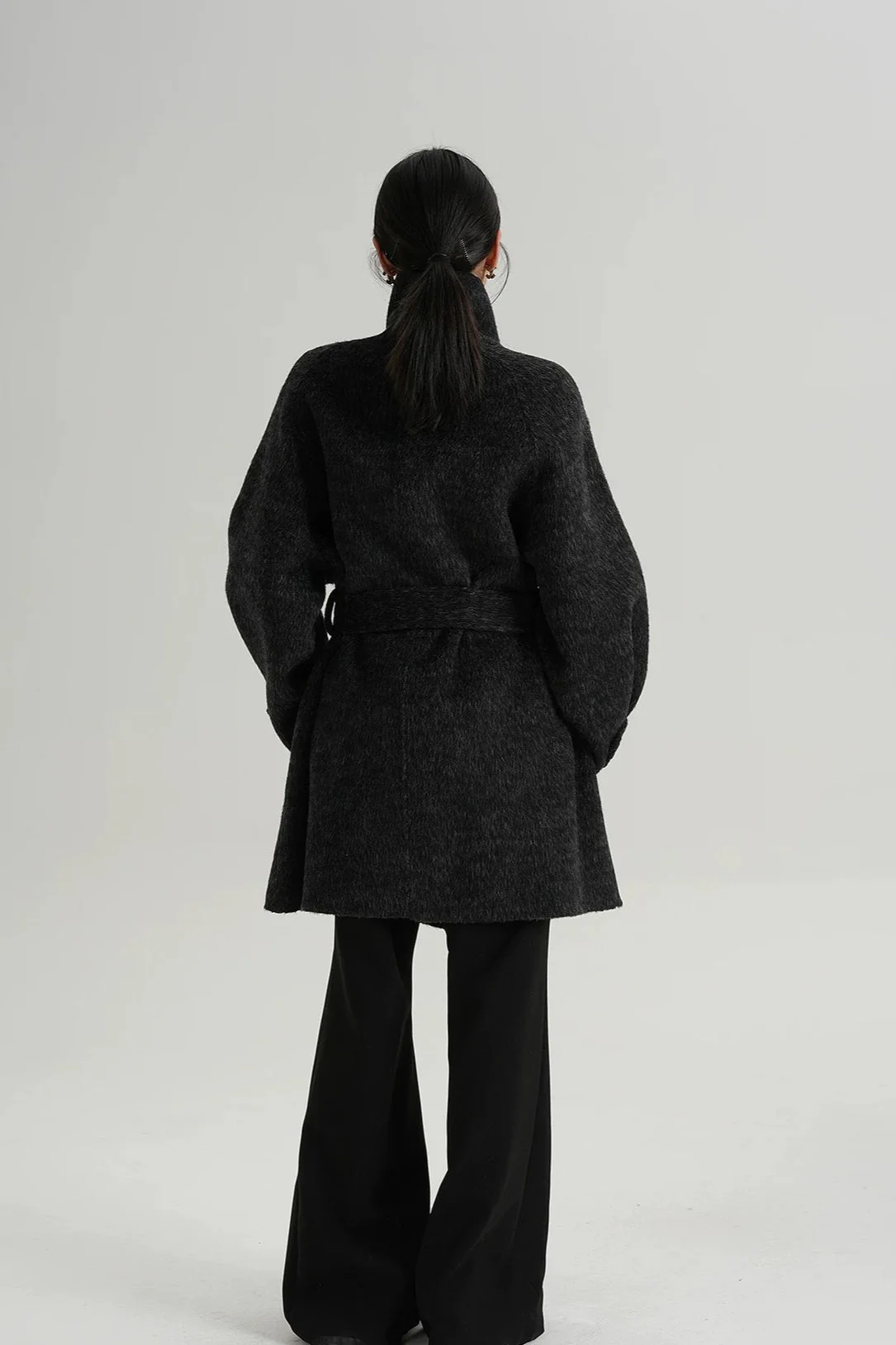 Chic Solid Wool Warm Loose Mock-neck Coat - Image 15
