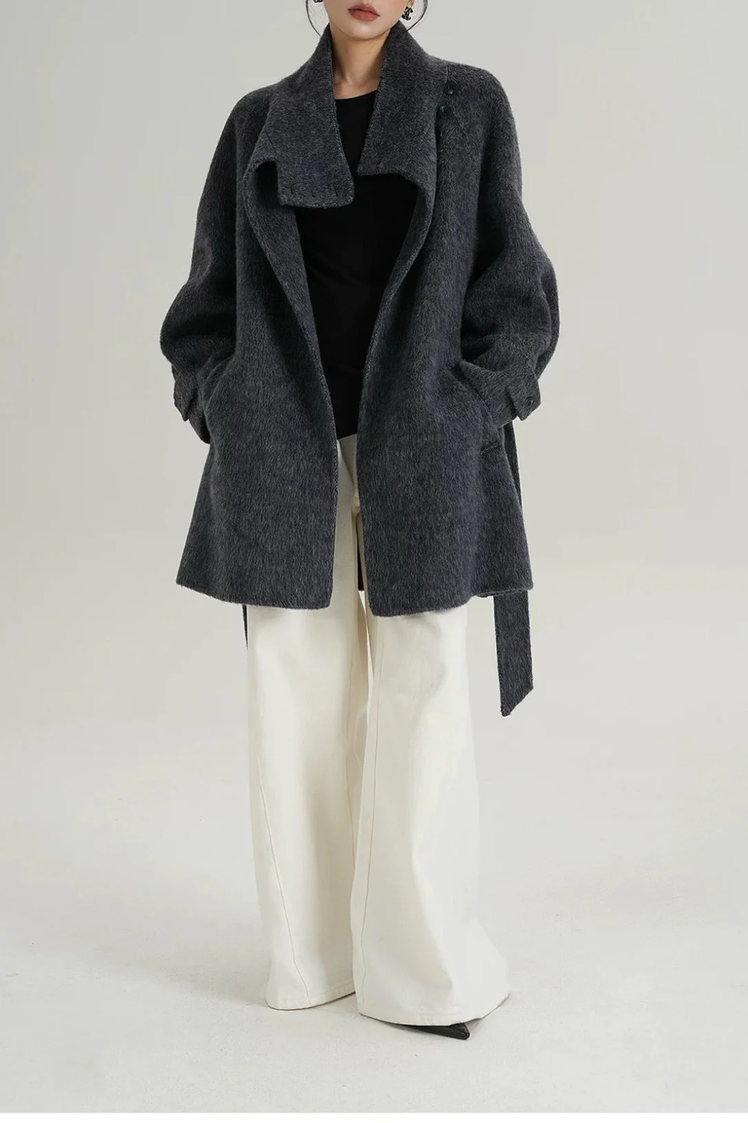 Chic Solid Wool Warm Loose Mock-neck Coat - Image 5