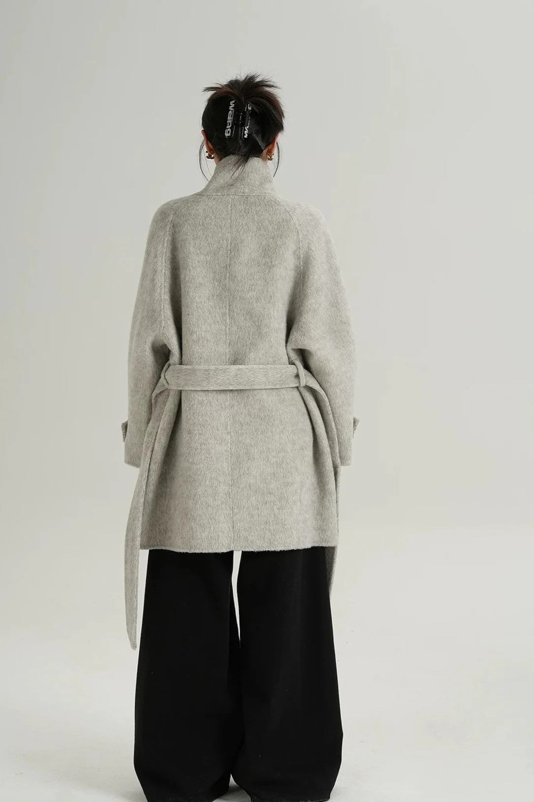 Chic Solid Wool Warm Loose Mock-neck Coat - Image 7