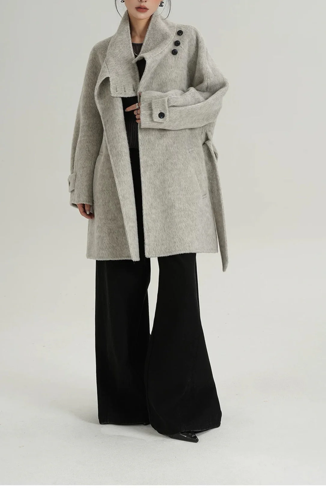Chic Solid Wool Warm Loose Mock-neck Coat - Image 8