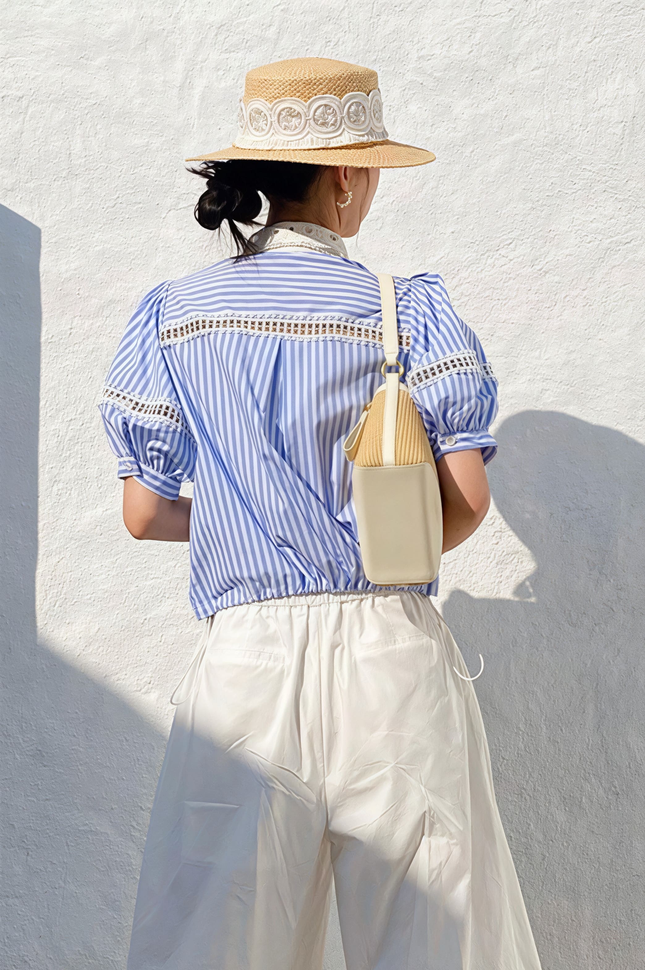 Chic Stripe Lace Puff Sleeve Blouse - Image 5