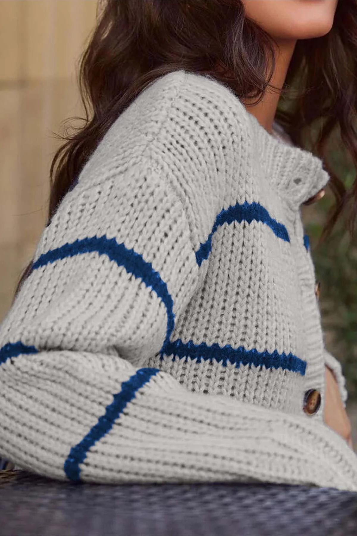 Chic Striped Relaxed Long Sleeve Knit Cardigan - Image 5